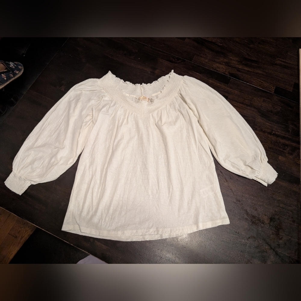 Nation LTD Off The Shoulder Puff Sleeve Blouse, Womens M, Cream